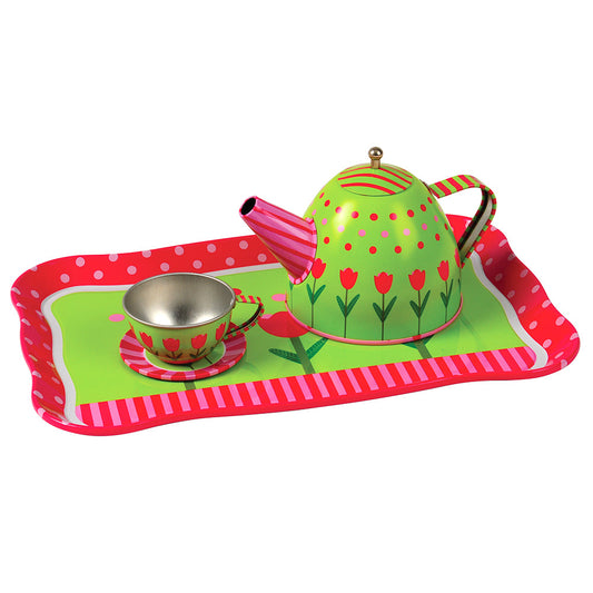 Take-Along Tin Tea Set | 20-Piece Service for 4 with Tray, Tea Pot & Accessories